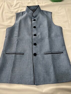 Men light blue with black trim Nehru vest Jacket